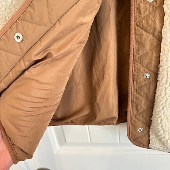 Faux fur warm fully lined women's vest XXL side pockets buttons beige brown - Picture 4 of 9